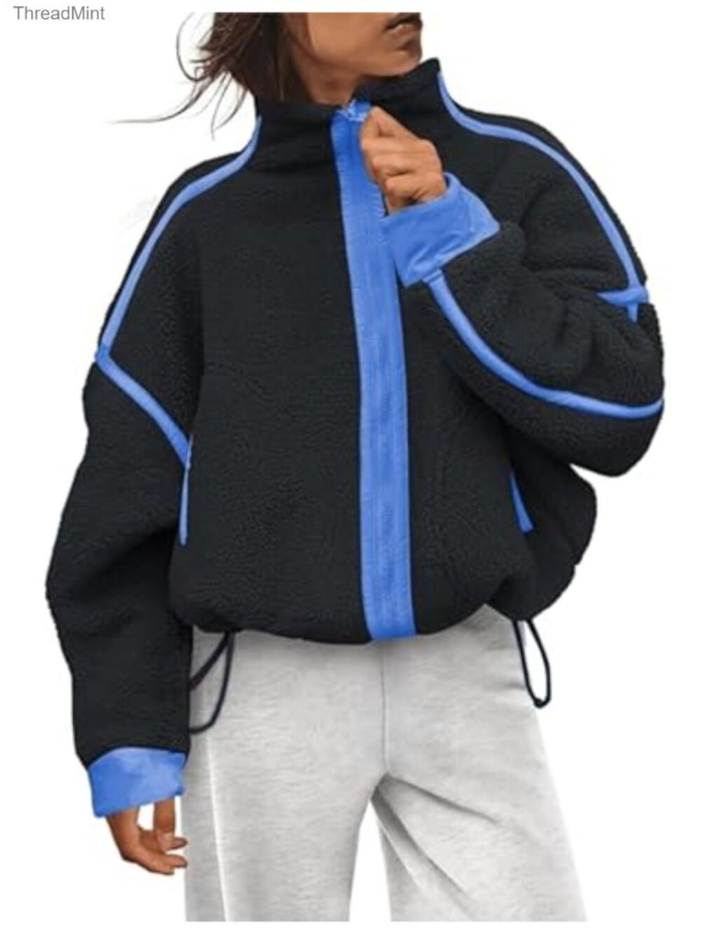 Women's Full Zip Sherpa Fleece Jacket Oversized Warm Fuzzy Outerwear Coats with